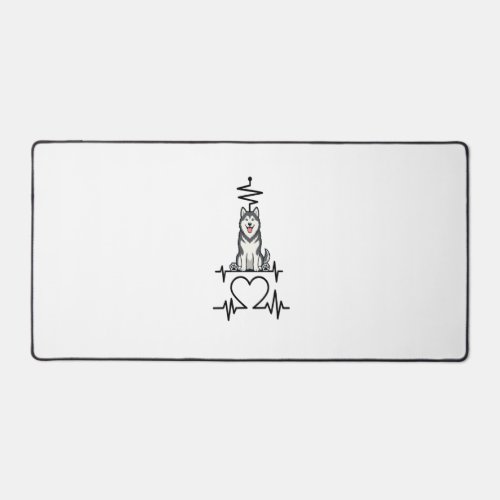 Alaskan Malamute Dog Heartbeat Line Heart Paws Desk Mat
