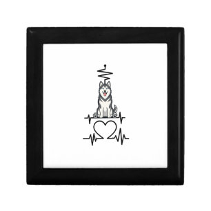 Alaskan Malamute Dog Heartbeat Line Heart Paws Gift Box