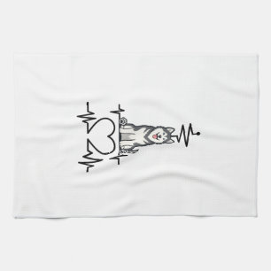 Alaskan Malamute Dog Heartbeat Line Heart Paws Kitchen Towel