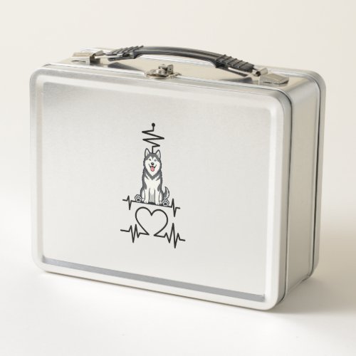 Alaskan Malamute Dog Heartbeat Line Heart Paws Metal Lunch Box