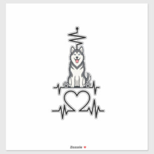 Alaskan Malamute Dog Heartbeat Line Heart Paws Sticker