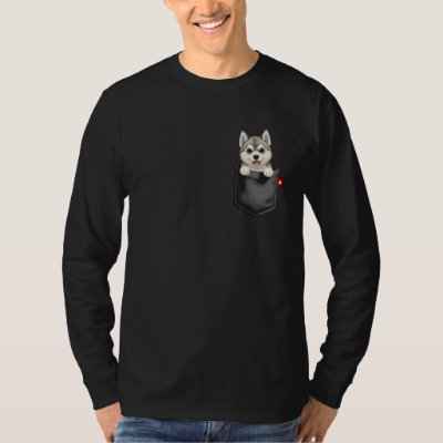 Alaskan Malamute Dog in Pocket Peeking Cute Puppy  T-Shirt