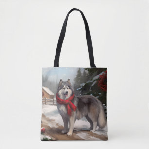Alaskan Malamute Dog in Snow Christmas Tote Bag
