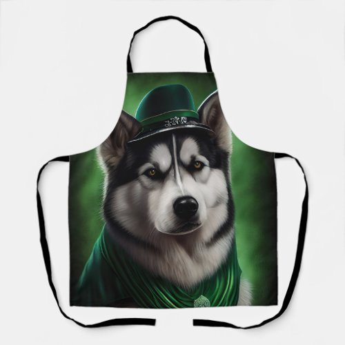 Alaskan Malamute dog in St Patricks Day Dress Apron