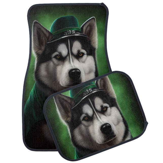 Alaskan Malamute dog in St. Patrick's Day Dress Car Floor Mat (Set)
