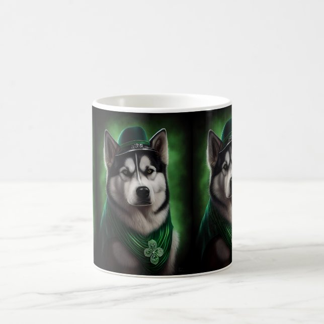 Alaskan Malamute dog in St. Patrick's Day Dress Coffee Mug (Center)