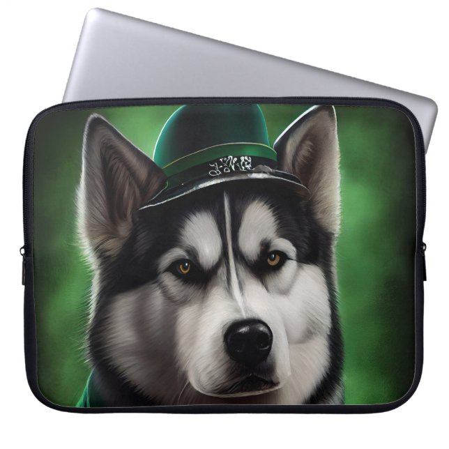 Alaskan Malamute dog in St. Patrick's Day Dress Laptop Sleeve (Front)