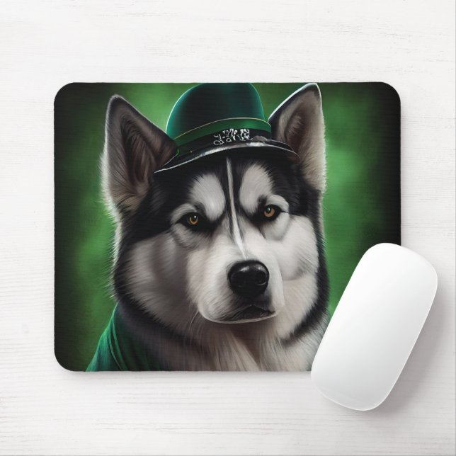 Alaskan Malamute dog in St. Patrick's Day Dress Mouse Pad (With Mouse)