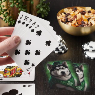Alaskan Malamute dog in St. Patrick's Day Dress Poker Cards