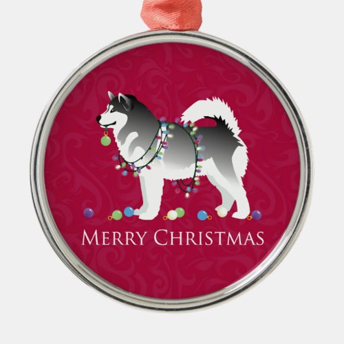 Alaskan Malamute Dog Merry Christmas Design Metal Ornament