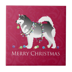 Alaskan Malamute Dog Merry Christmas Design Tile