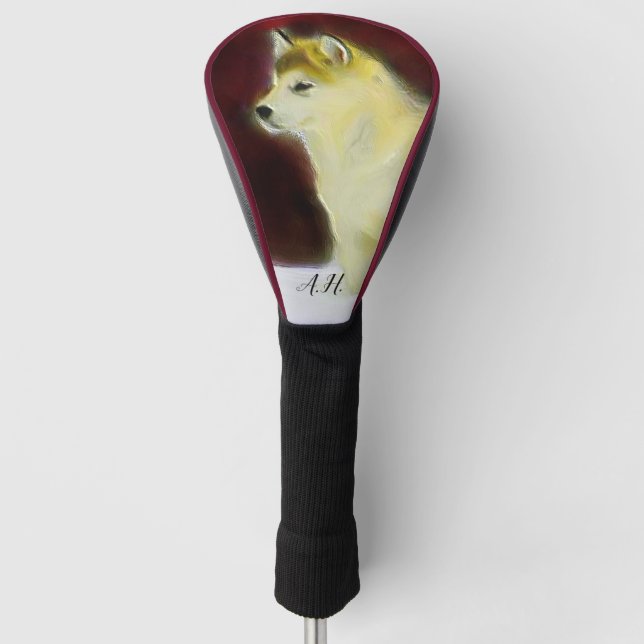Alaskan malamute dog monogrammed golf head cover (Front)