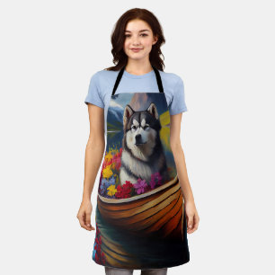 Alaskan Malamute Dog on Paddle: A Scenic Adventure Apron