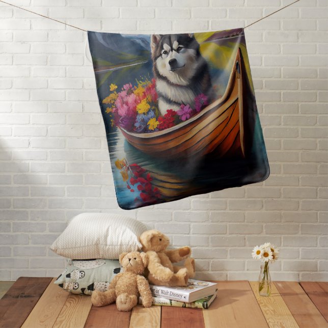 Alaskan Malamute Dog on Paddle: A Scenic Adventure Baby Blanket (In Situ)