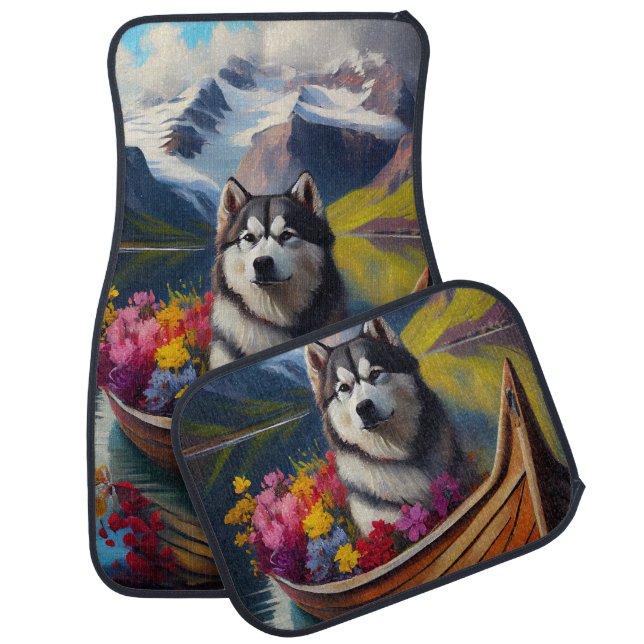 Alaskan Malamute Dog on Paddle: A Scenic Adventure Car Floor Mat (Set)