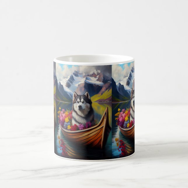 Alaskan Malamute Dog on Paddle: A Scenic Adventure Coffee Mug (Center)