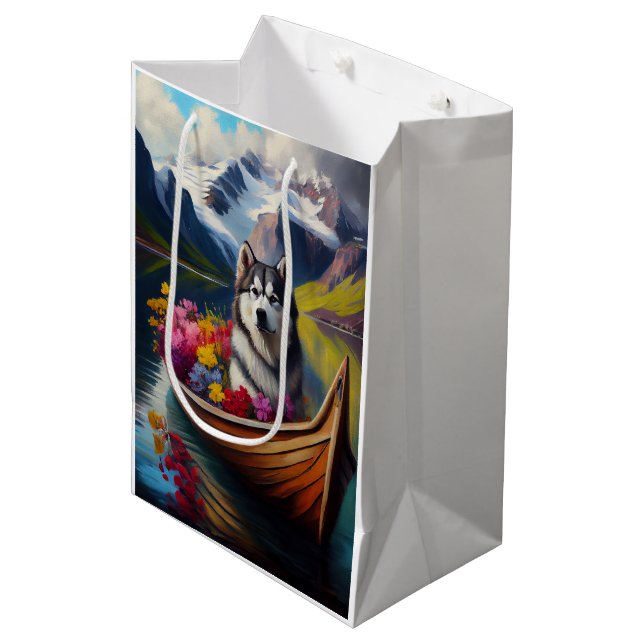 Alaskan Malamute Dog on Paddle: A Scenic Adventure Medium Gift Bag (Front Angled)