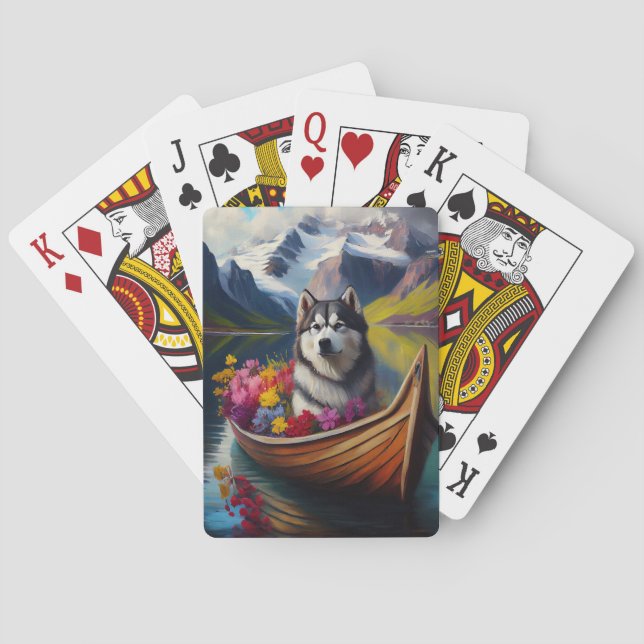 Alaskan Malamute Dog on Paddle: A Scenic Adventure Poker Cards (Back)