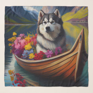 Alaskan Malamute Dog on Paddle: A Scenic Adventure Scarf