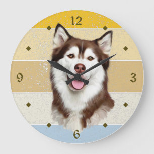 Alaskan Malamute Dog Retro Sunset Clock