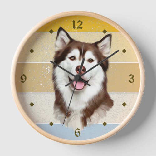 Alaskan Malamute Dog Retro Sunset Clock