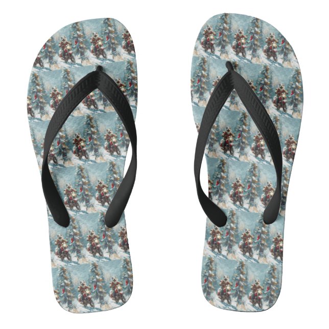 Alaskan Malamute Dog Riding Motorcycle Christmas  Flip Flops (Footbed)