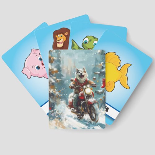 Alaskan Malamute Dog Riding Motorcycle Christmas  Matching Game Cards