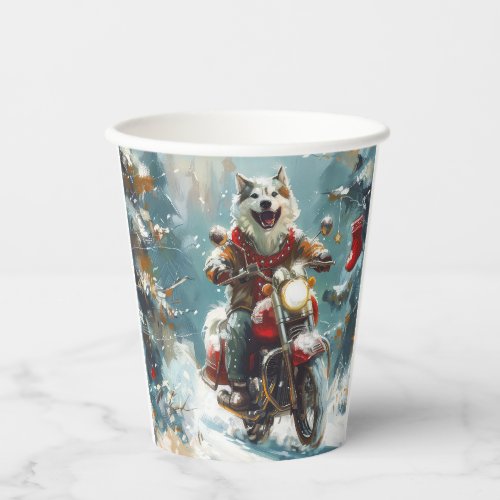 Alaskan Malamute Dog Riding Motorcycle Christmas  Paper Cups