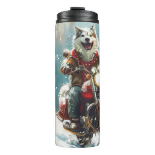 Alaskan Malamute Dog Riding Motorcycle Christmas  Thermal Tumbler