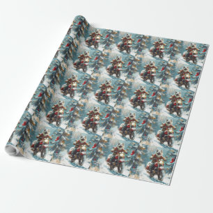 Alaskan Malamute Dog Riding Motorcycle Christmas Wrapping Paper