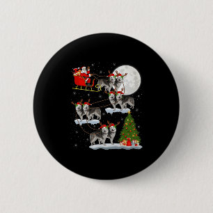 Alaskan Malamute Dog Santa Sleigh Flying Funny Chr Button