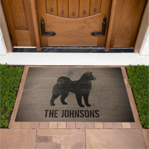 Alaskan Malamute Dog Silhouette Rustic Custom Doormat