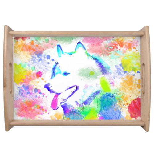 Alaskan Malamute Dog Watercolor Art Portrait Serving Tray