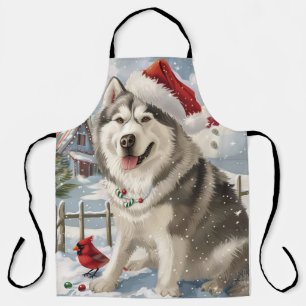 Alaskan Malamute Dog Winter Wonderland Christmas Apron