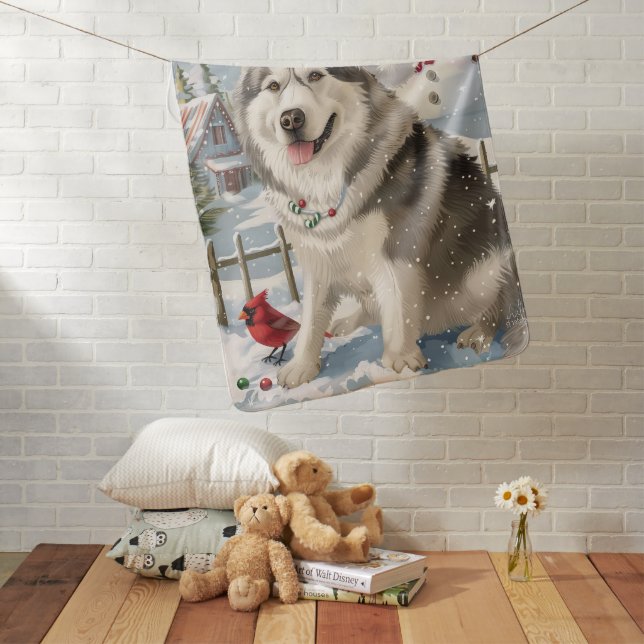 Alaskan Malamute Dog Winter Wonderland Christmas  Baby Blanket (In Situ)