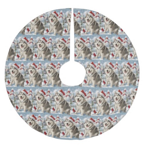 Alaskan Malamute Dog Winter Wonderland Christmas  Brushed Polyester Tree Skirt