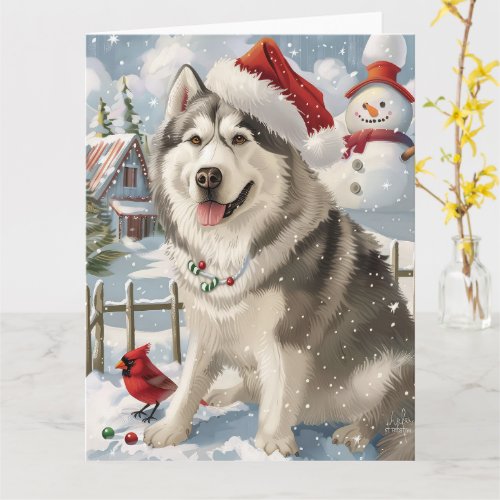 Alaskan Malamute Dog Winter Wonderland Christmas  Card