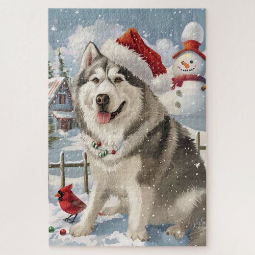 Alaskan Malamute Dog Winter Wonderland Christmas  Jigsaw Puzzle