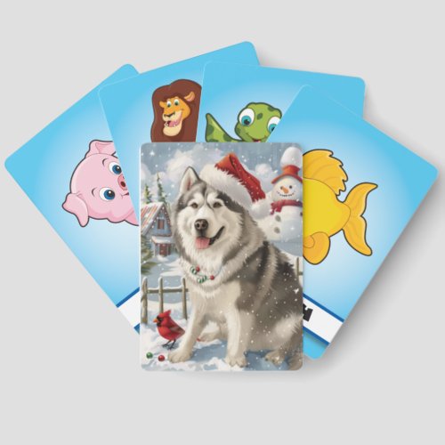 Alaskan Malamute Dog Winter Wonderland Christmas  Matching Game Cards