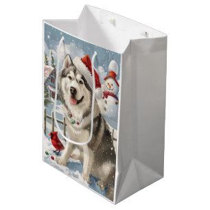 Alaskan Malamute Dog Winter Wonderland Christmas Medium Gift Bag