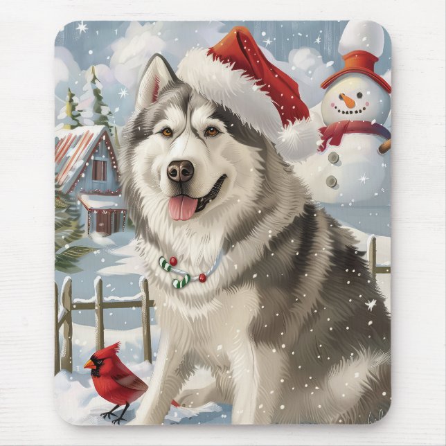 Alaskan Malamute Dog Winter Wonderland Christmas  Mouse Pad (Front)