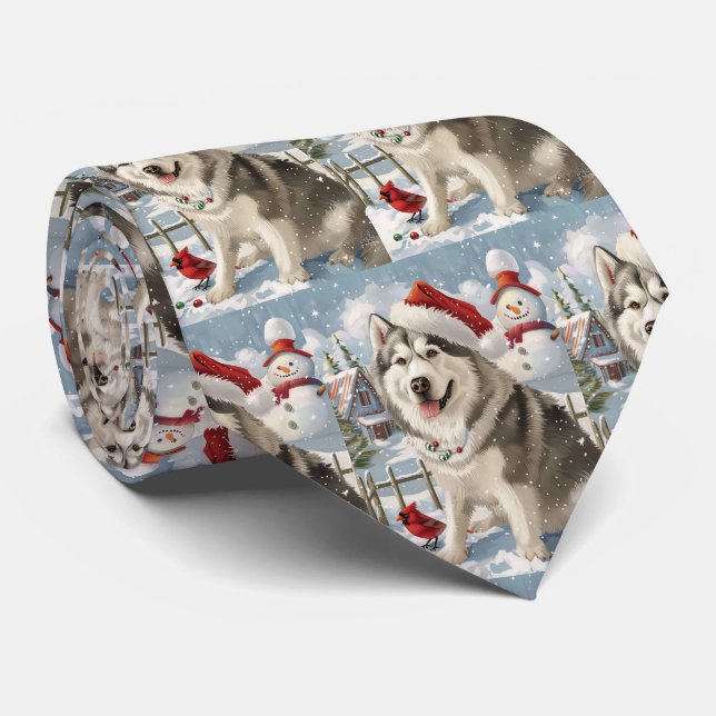 Alaskan Malamute Dog Winter Wonderland Christmas  Neck Tie (Rolled)