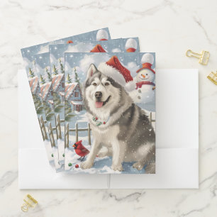 Alaskan Malamute Dog Winter Wonderland Christmas Pocket Folder