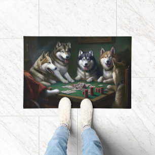 Alaskan Malamute Dogs Playing Poker Art Doormat