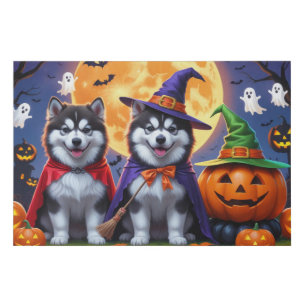 Alaskan Malamute Dogs Pumpkin Halloween Funny Faux Canvas Print