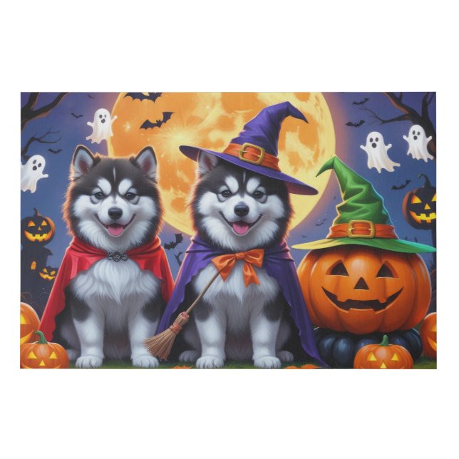 Alaskan Malamute Dogs Pumpkin Halloween Funny  Faux Canvas Print (Front)