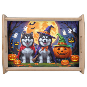 Alaskan Malamute Dogs Pumpkin Halloween Funny Serving Tray