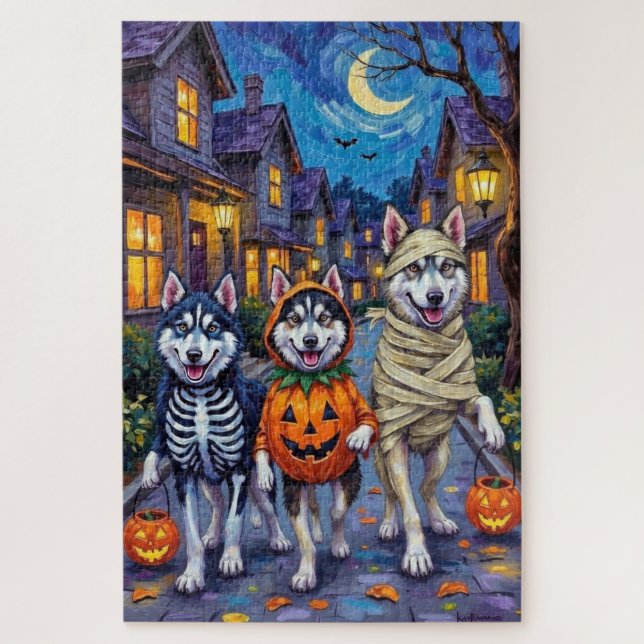 Alaskan Malamute Dogs Trick-or-Treating Halloween  Jigsaw Puzzle (Vertical)