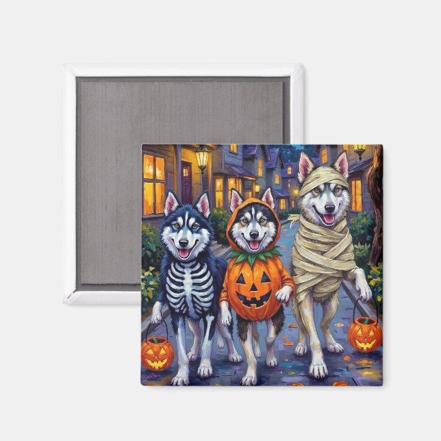 Alaskan Malamute Dogs Trick-or-Treating Halloween  Magnet (Front/Back)