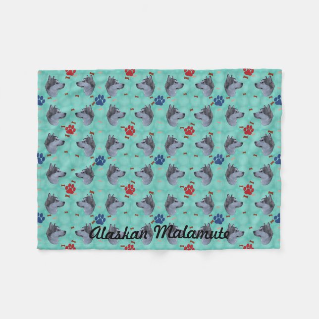 Alaskan Malamute Fleece Blanket (Front (Horizontal))